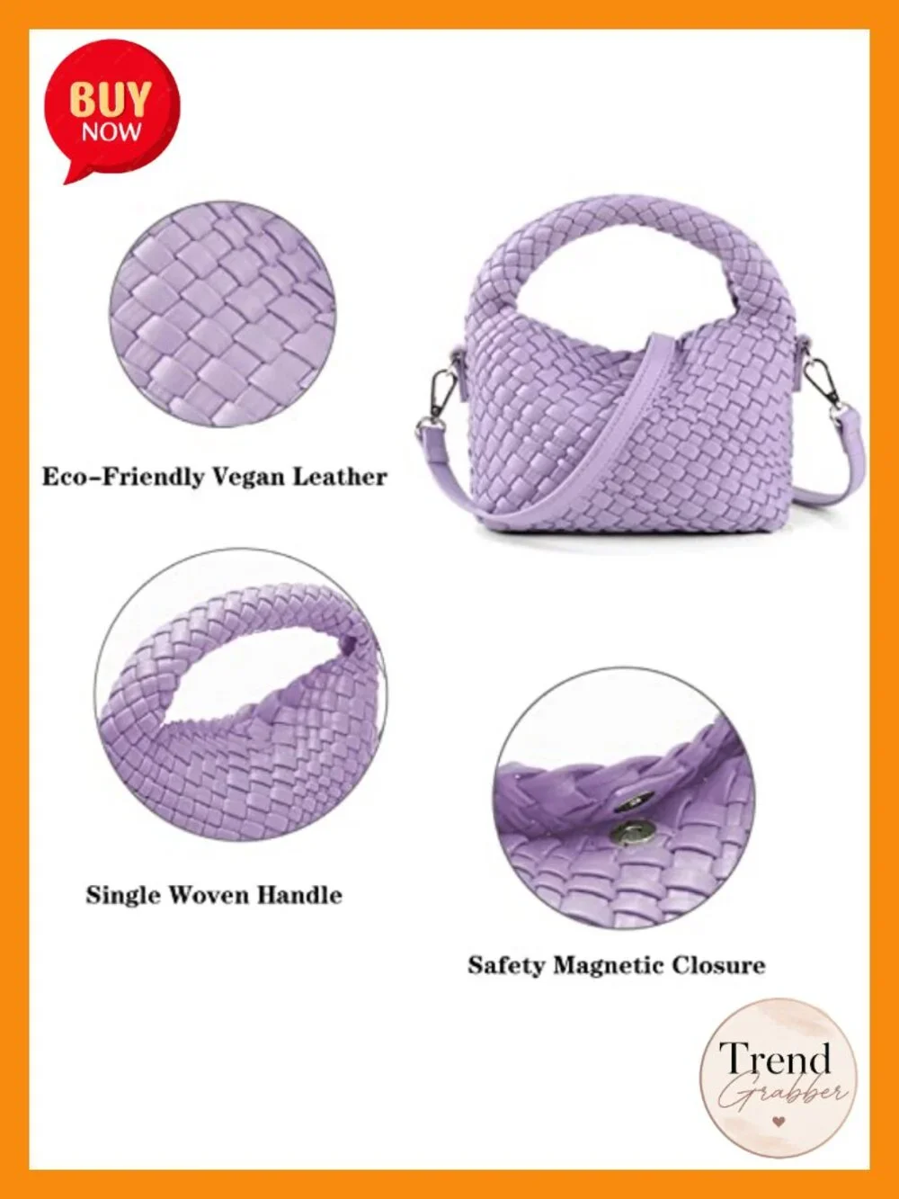 Small Woven Vegan Leather Crossbody Tote Bag with Detachable Strap
